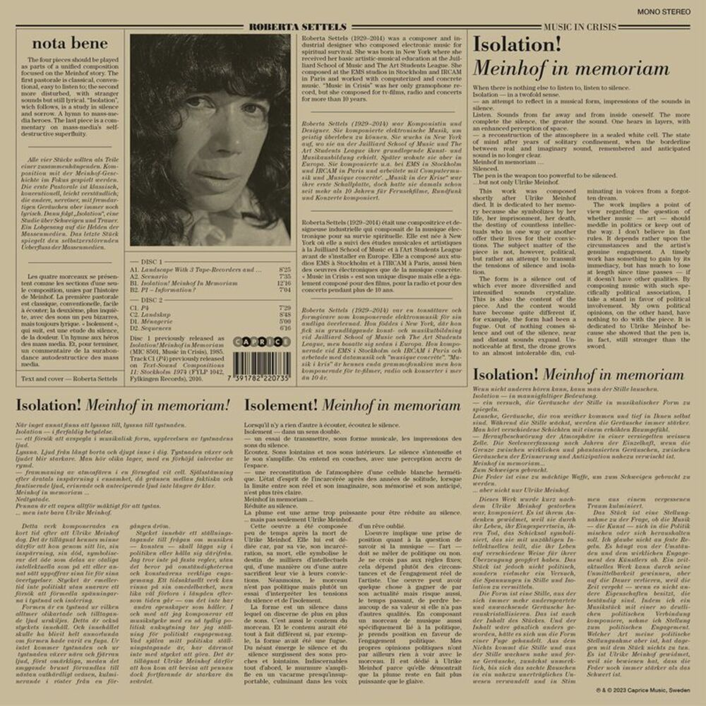 Roberta Settels - Settels: Music in Crisis  LP LP
